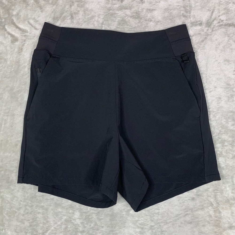 Athleta Brooklyn Shorts Black Size 2 Active Travel Hiking Stretch Ribbed Sides